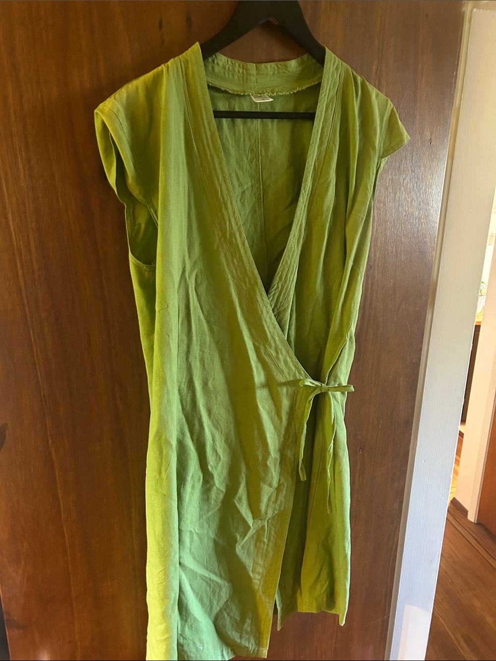 Lightweight Green Wrap Dress - Cap Sleeve